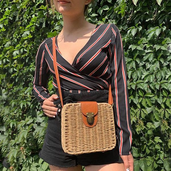 

beach vacation hand-woven straw bag ins crossbody bags female leisure handbags lady flap casual shoulder bags women