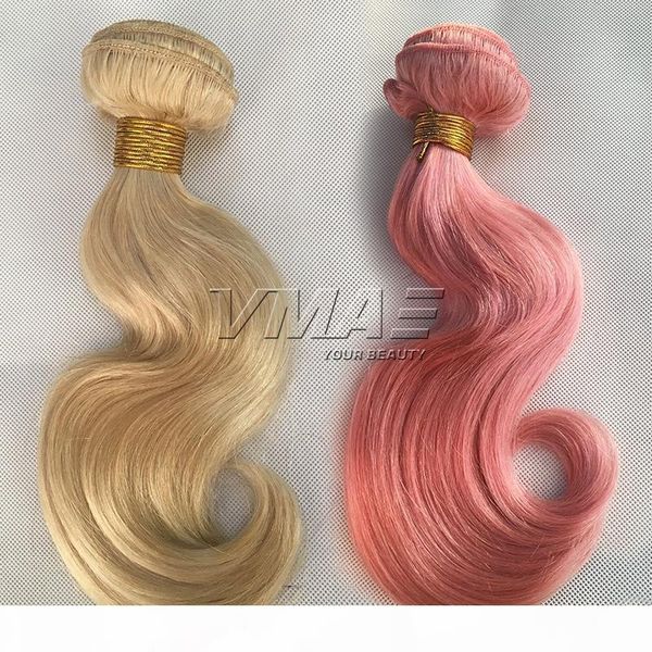 

body wave pink 613 blonde color brazilian human hair weft 3pieces pack 100g piece 100% virgin human hair weaves opp, Black