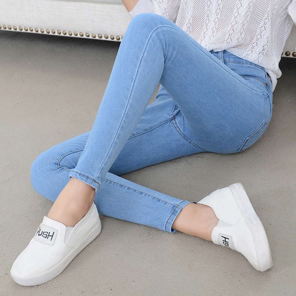 

spring, summer, autumn winter korean high waisted versatile jeans women with thin feet and elastic pants for girls, Blue