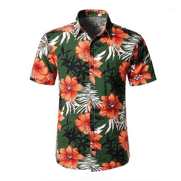 

men's floral shirt summer short sleeve casual shirt fashion printed lapel slim blouse for mens streetwear clothing1, White;black