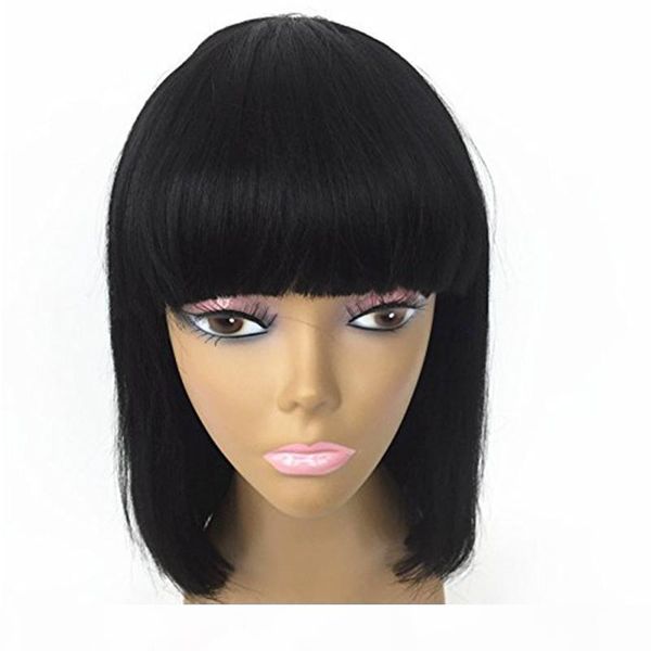 

bob wig with bang human hair lace front wigs for women virgin brazilian glueless preplucked full lace short human hair wigs with bangs, Black;brown