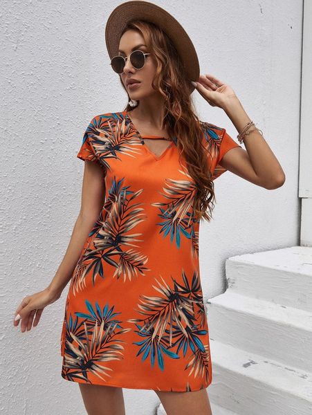 

batwing sleeve tropical print tunic dress e0j6#, Black;gray