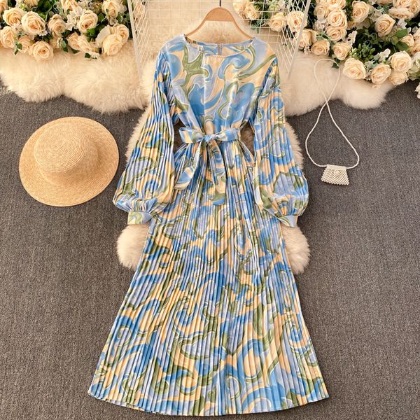 

2021 new singiny female impression spring bow floral ribbons dress long puff line dressed style 339l, Black;gray
