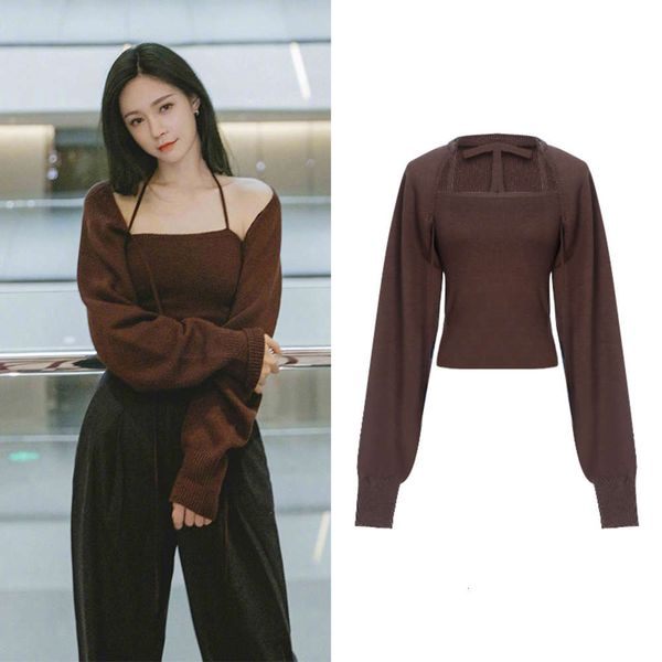 

shen mengchen star's same knitted two-piece suit for women's new fashionable foreign style sweater in autumn 2020, White;black