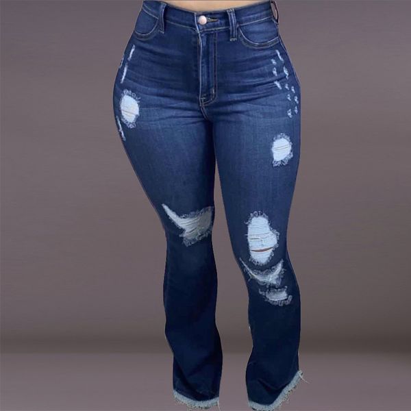 

spot trend pure color casual street washed jeans slim pants, Blue