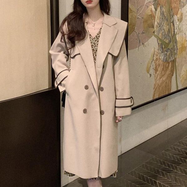 

women's wool & blends japanese woolen women 2021 overcoat autumn winter loose fashion keep warm lapel england double breasted long slee, Black