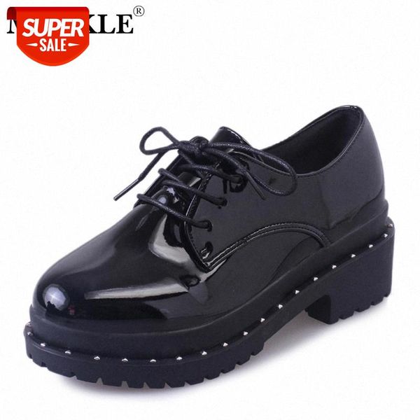 

mcckle women platform low heel shoes lace up creepers for female fashion rivet patent leather pumps casual ladies footwear #zq7z