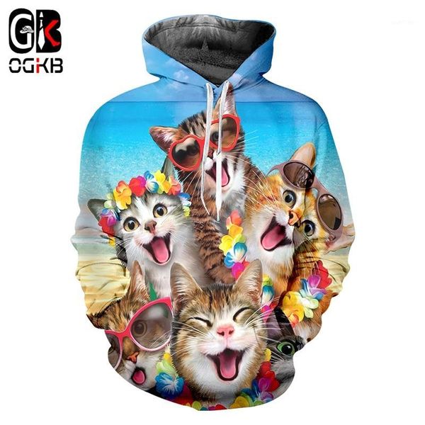 

ogkb summer hoodies men sweatshirt harajuku 3d printed funny cat streetwear oversize1, Black