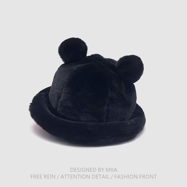 

japan autumn winter leopard fur bucket hat bear ear ball plush fisherman hat soft warm thick basin protection bucket hats, Blue;gray