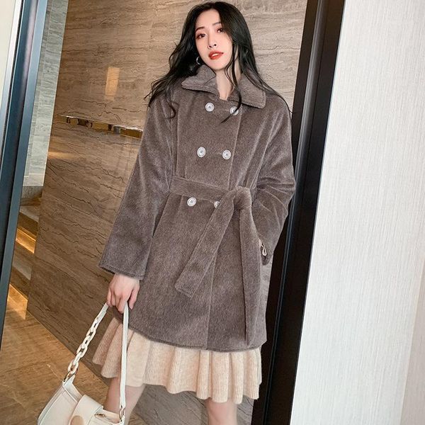 

cashmere coat fall / winter 2020 new style celebrity fashion lapel waist strap double breasted woolen coat woman1, Black
