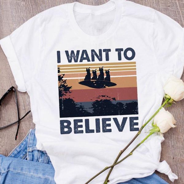 

women graphic cat casual ufo funny cartoon autumn fall halloween clothes lady tees female t shirt womens t-shirt, White