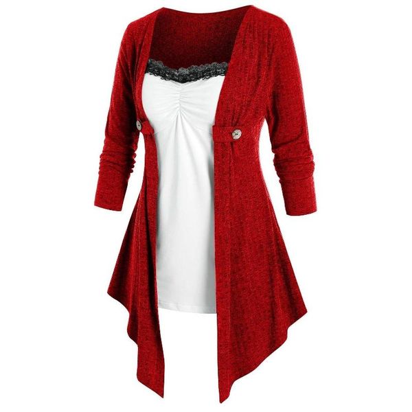 

plus size dresses women autumn winter long sleeve patchwork fake two piece irregular hem dress women party dress, Black;gray