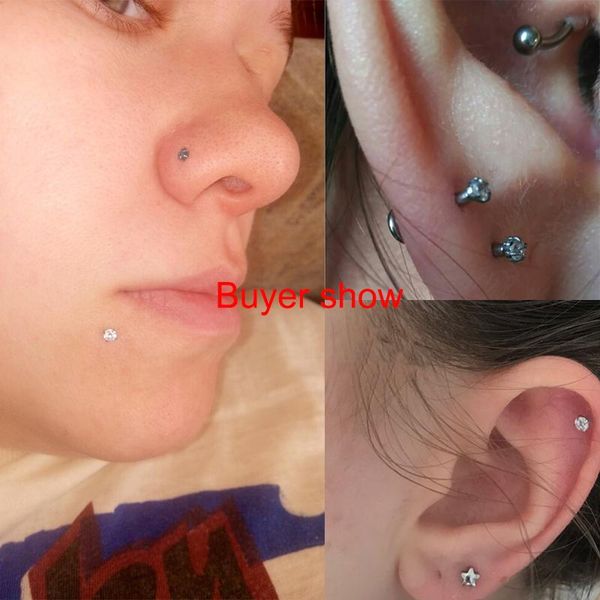 

1 шт. g23 анодированный титановый спираль с плоским обратно tragus внутренняя резьба triple prong set alodized piercing cartilage серьги шпи, Black