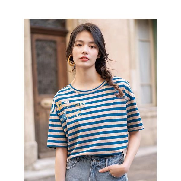 

2020 летнее новое поступление чистый хлопчатобумажный жизнеспособный полоса сброшенный наш рукав напечатанный напечатанный коленчатый все-ма, White