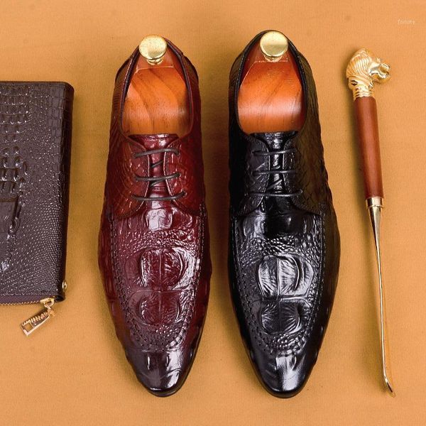 

cow leather men's business dress dress shoes leather crocodile vintage pointed shoes male1, Black