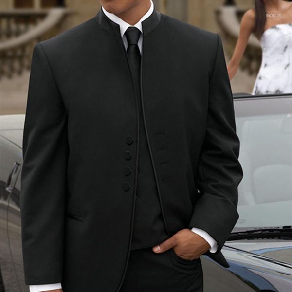 

classic men's suit groomsman lapel groom men's suit dress 2020 black wedding (coat + pants + tie vest)1, White;black