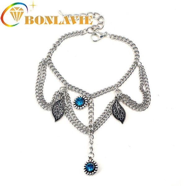 

charm bracelets 2021 fashion chain fringe fingers bracelet for women jewelry boho blue crystal leaf & bangles wholesale, Golden;silver