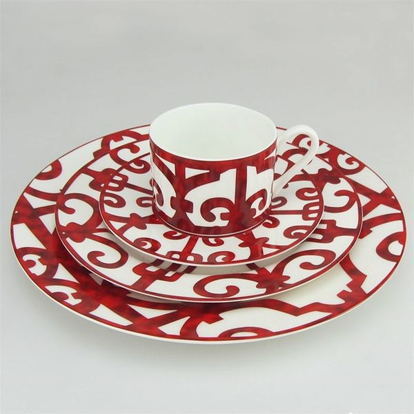 

bone china dinner plate spanish red grid dish art design plate dinnerware sets 201217