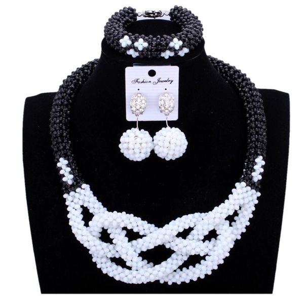 

african beads jewelry set black white cross dubai jewelry set 2021 wedding fashion bridal necklace for women, Silver
