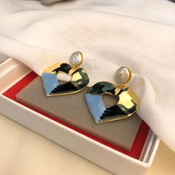 

stud pendant love pearl earrings handmade zircon jewelry 18k gold plated brass for women asymmetric1, Golden;silver