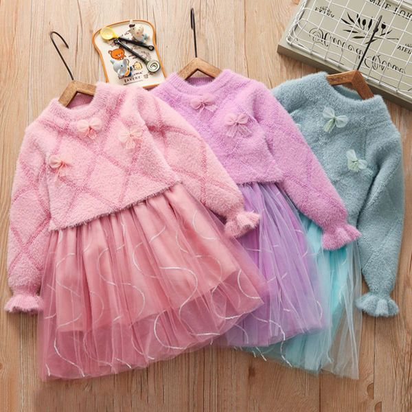 

sweater drs baby autumn winter girls' 2019 plush bow lace children's long sve princs skirt nl7w, Red;yellow