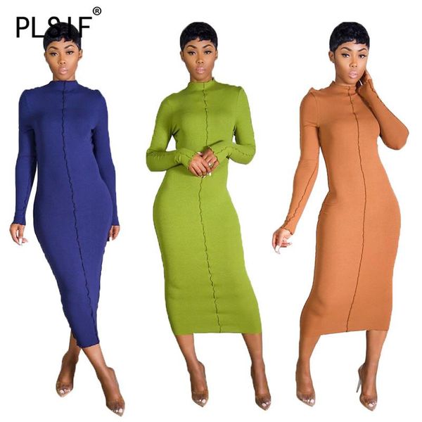 

women full sleeve solid color bodycon bandage dress ladies o neck dress female vestidos femme, Black;gray