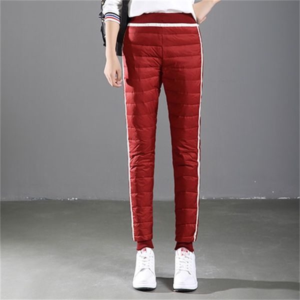 

women striped white duck pants down femme winter elastic waistline pantalon mujer sweatpants e6s2, Black;white