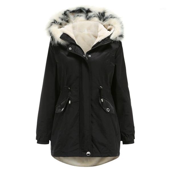 

women winter warm parkas removable liner detachable hat warm plus fleece cotton faux fur coats and jackets winter woman clothes1, Black