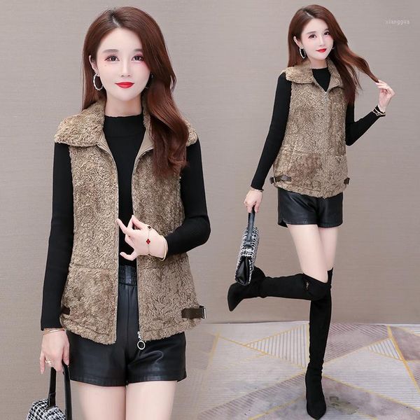 

2020 fashion fur one body vest mother korean lamb hair vest warm coat1, Black;white