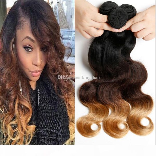 

1b 4 27 7a ombre hair extensions 1b 4 27 ombre hair weaves 3pcs lot blonde remy body wave virgin human hair, Black