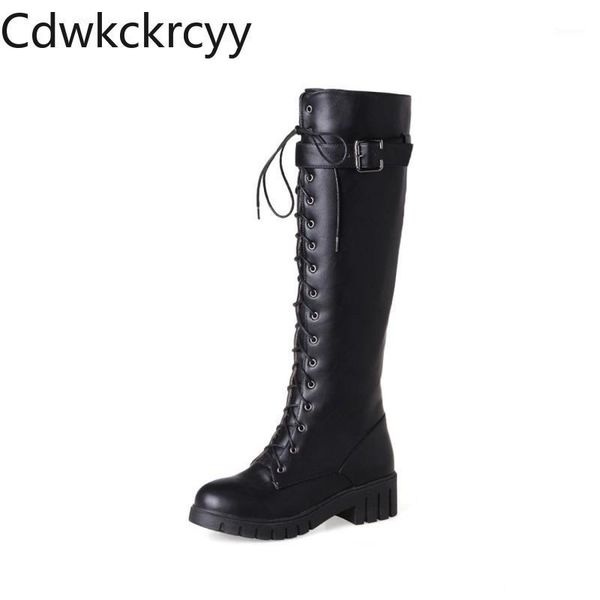 

winter the new fashion round head thick heel high tube boots lace handsome plus velvet keep warm high heel women boots1, Black