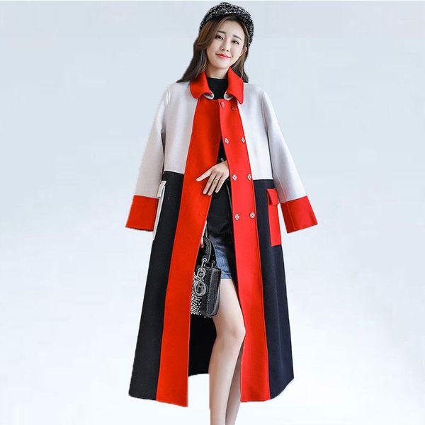 

woolen coat female winter 2020 new style korean-style loose-fit slimming fashion coat mid-length over-the-knee woolen overcoat1, Black