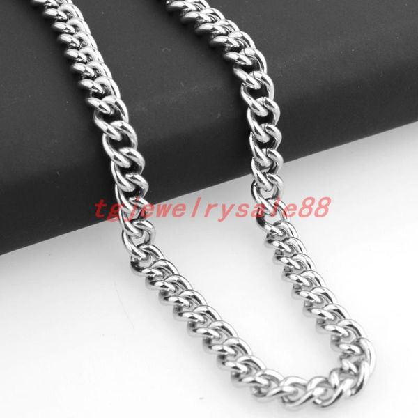 

chains 7mm wide womens mens silver color cut cuban curb link chain stainless steel bracelet or necklace jewelry custom sizes 7-40"