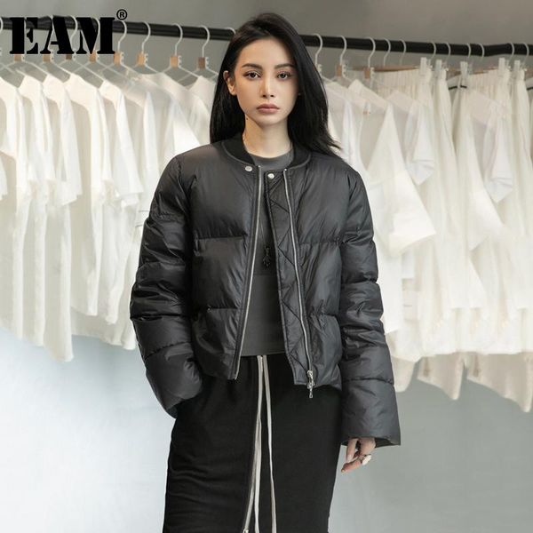 

eam] loose patch designs short down jacket new stand collar long sleeve warm women parkas fashion autumn winter 2021 1dd1632, Black