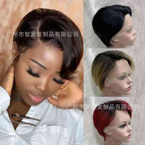 

wig silk hand woven lace front dyeable short real hair set, Black