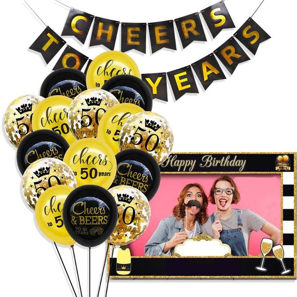 

party decoration 1 set 30 40 50 60 years old birthday black gold happy confetti latex balloons stage supplies