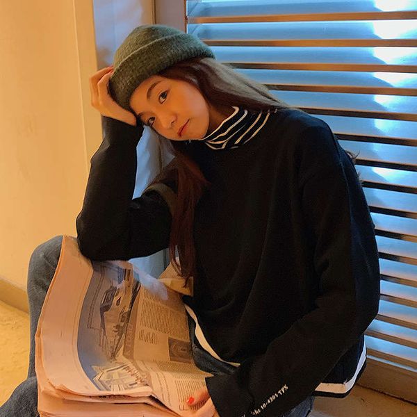 

super fire cec long sleeve t-shirt women's black loose bf languid style korean version for students, Black;gray