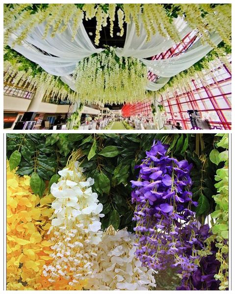 

decorative flowers & wreaths wisteria artificial wedding party festival decor garden hanging plant vine 110cm 12pcs/lot