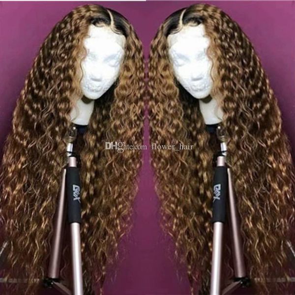 

brazilian non-remy hair ombre 1b 27 color deep wave full lace human hair wigs with baby hair middle part natural hairline, Black;brown