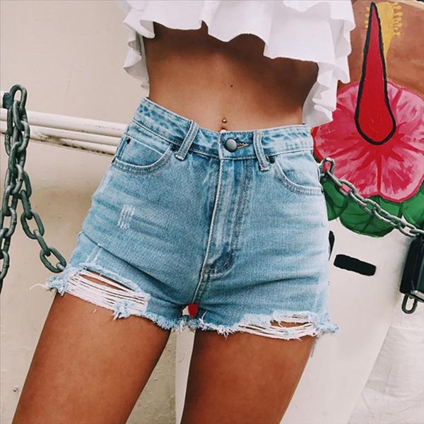 

summer shorts women jeans high waist denim shorts fringe frayed ripped hole denim for women streetwear, White;black