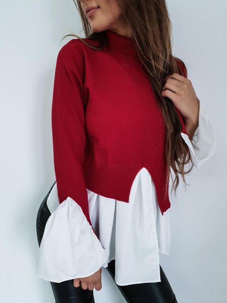 

новые женские сборки t-shirt top тонкий sexy half-high нерегулярное сплошной цвет фонарь рукавом женские футболки свежий и сладкий стиль, White