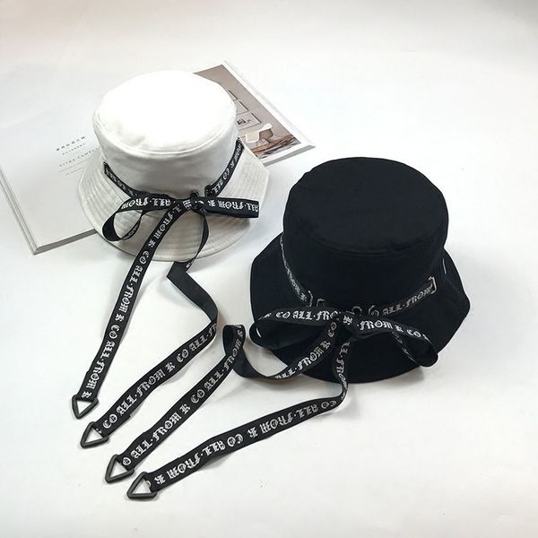 

new 2019 men women bucket hats japan and korea street style harajuku letters print streamers lace up cap ladies summer sun hat t200116, Blue;gray