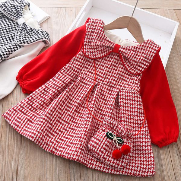 

autumn and winter with small girls' fragrance korean sle thousand bird veet thickened princs new year's drs, Red;yellow