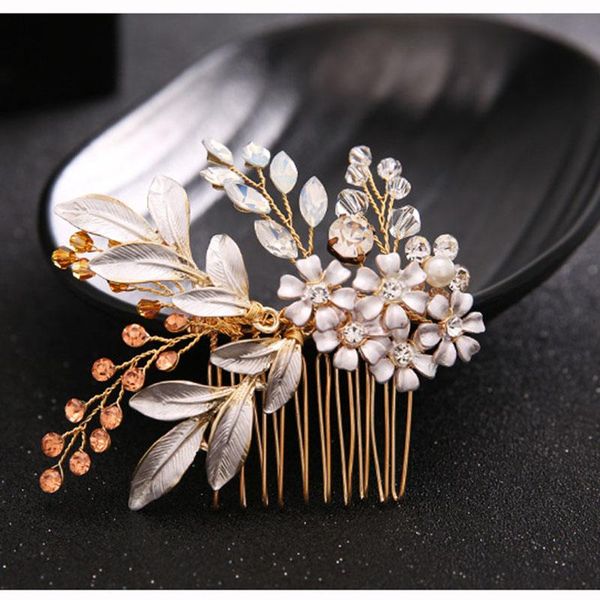 

fahion full crystal hair combs for brides wedding rose gold hairclip rhinestone bridal hairpin women bridal jewelry accessories, Golden;silver