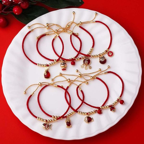 

charm bracelets temperament natal year red rope calf fish pull bracelet female simple wild woven hand girlfriends, Golden;silver
