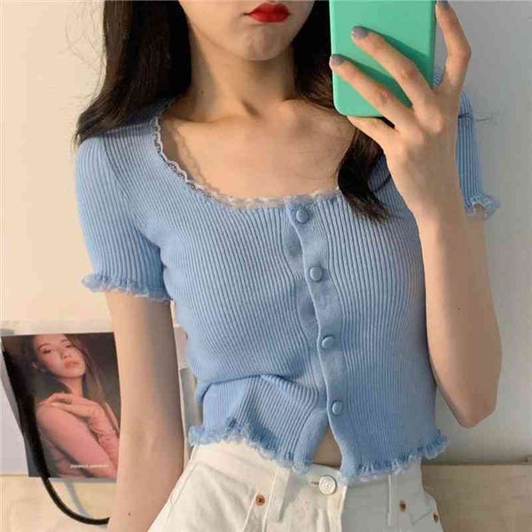 

fashion girl summer knitted jacket slim short cardigan women clothing cropped short sleeve v-neck blouse embroidery, White;black