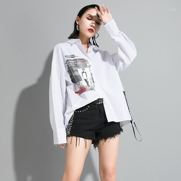 

irregular pattern blouse fashion new 2020 spring white full sleeve single breast casual minority shirt print lt902s301