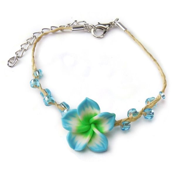 

flower grass knitted fimo frangipanis handmade lucky nature plumeria plant cord braided jewelry beads bracelet, Golden;silver