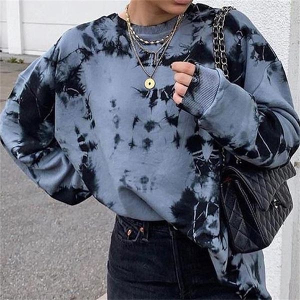 

autumn tie dye loose sweatshirts women o-neck long sleeve casual pullover female fashion streetwear ladies sweatshirt 201216, Black