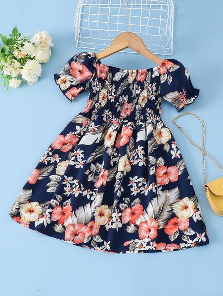 

toddler girls floral print shirred puff sleeve dress she, Red;yellow